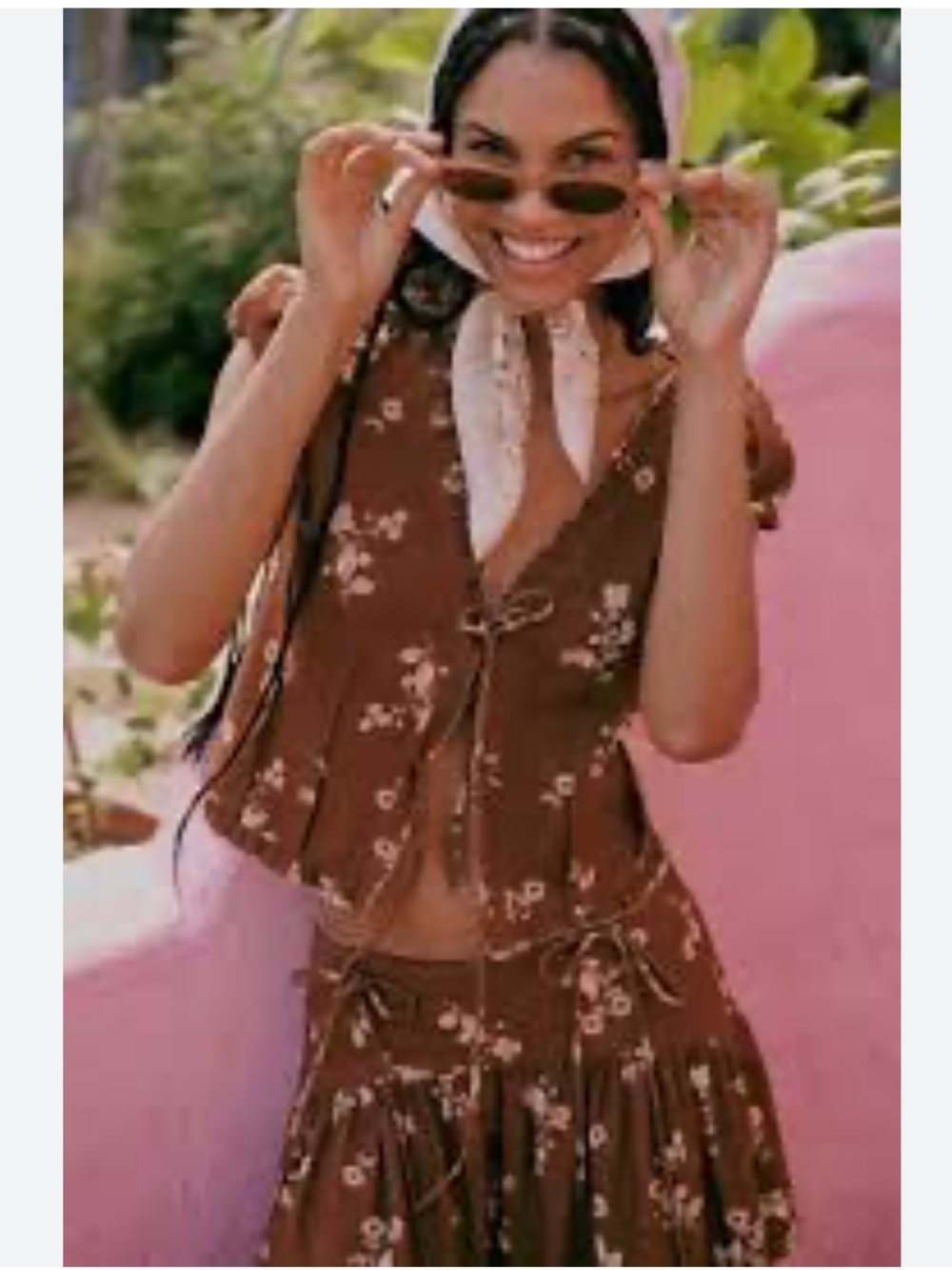 Anthropologie NWT Matching 2 Piece Set Skirt Blouse Brown Floral 0 XS Rare